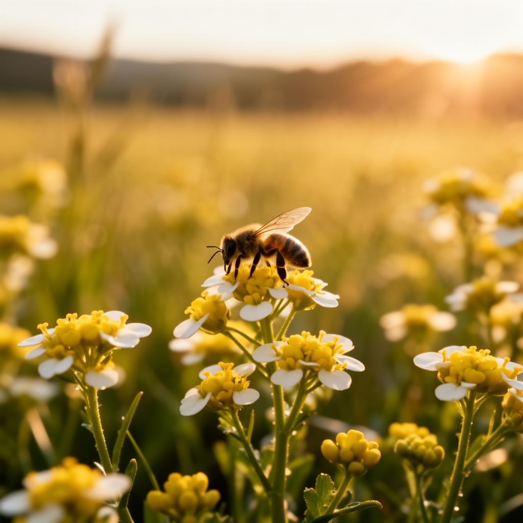 Abeja sobre flores en campo